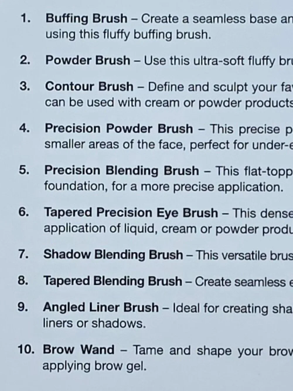 10-Piece Women's Makeup Brush Set - Black Handles with White-Tipped Bristles
